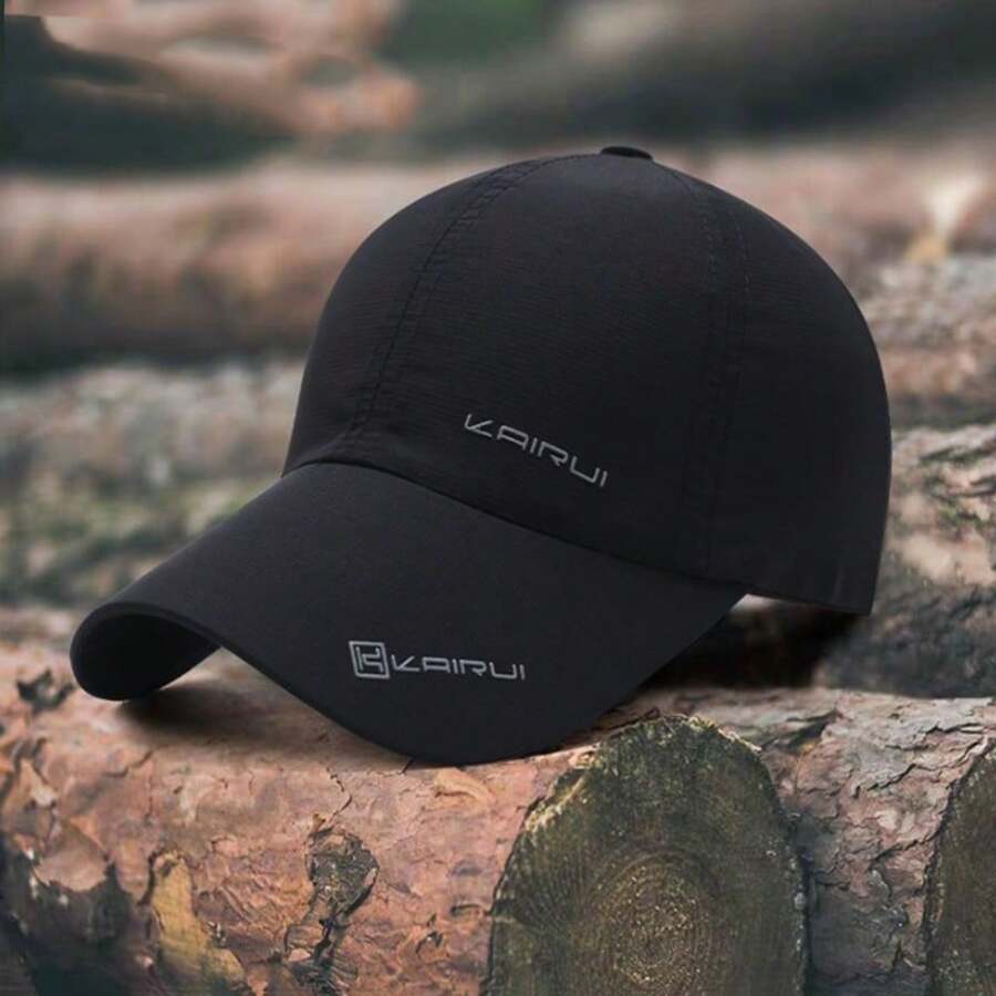 1pc Men's Black Baseball Cap, Lightweight Running Quick-Drying Outdoor Sports Sun Protection Cap Casual