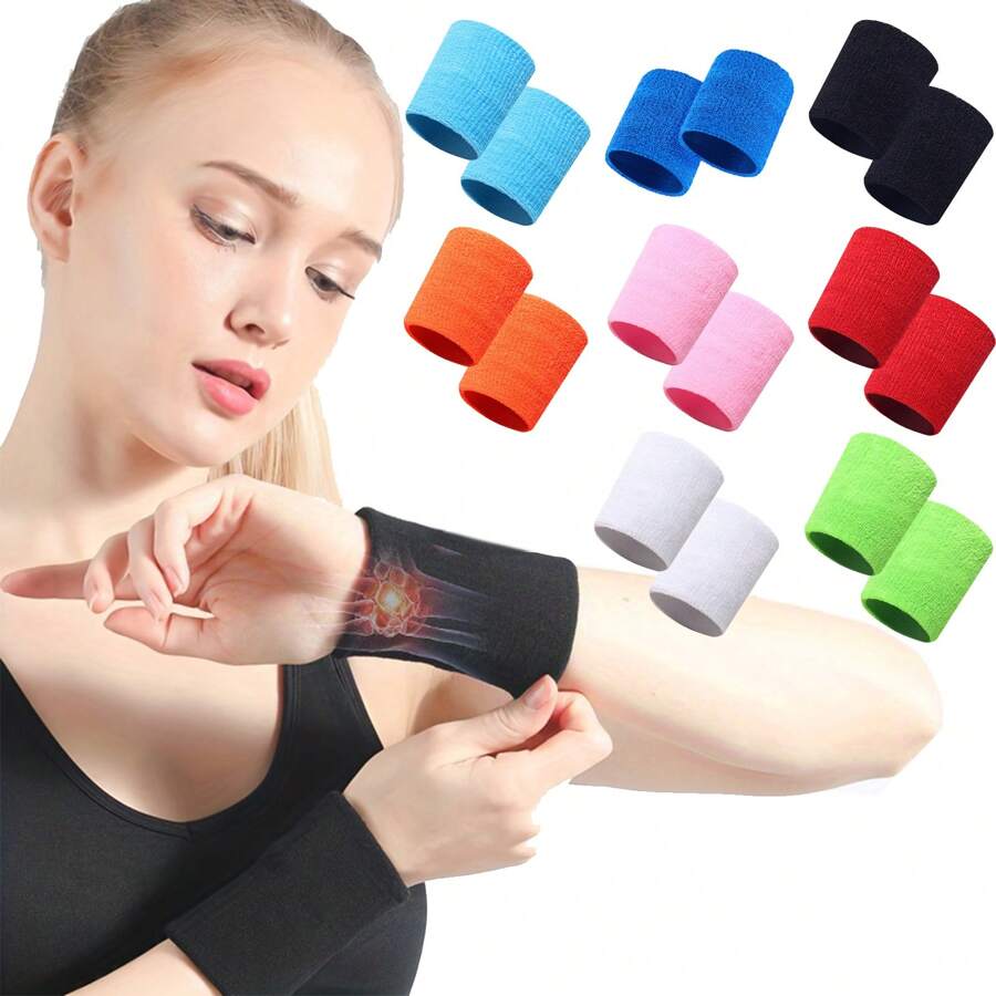 1pair Outdoor Sports Wristband, Sweat Absorbing Towel Wrist Guard, Tennis/Basketball/Fitness Wrist Support, Anti-Sprain Protective Wrist Strap, Unisex Protective Gear Gym Accessories