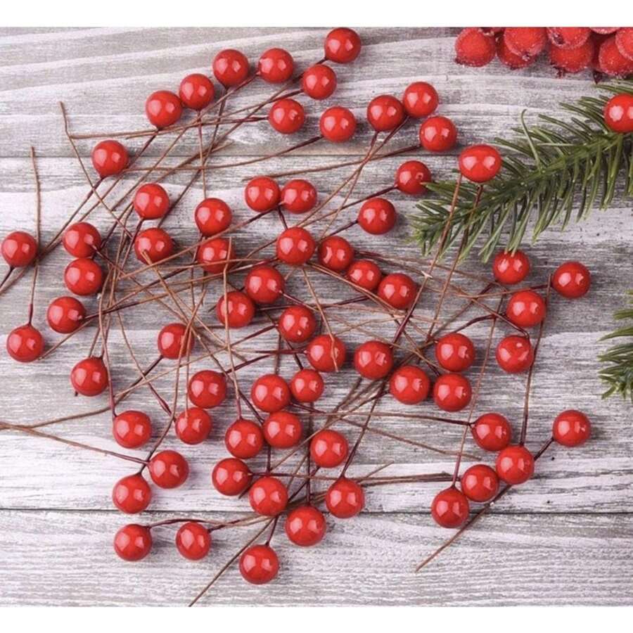 Pacote cereja artificial para decoração Natal - 50 /100/150peças
