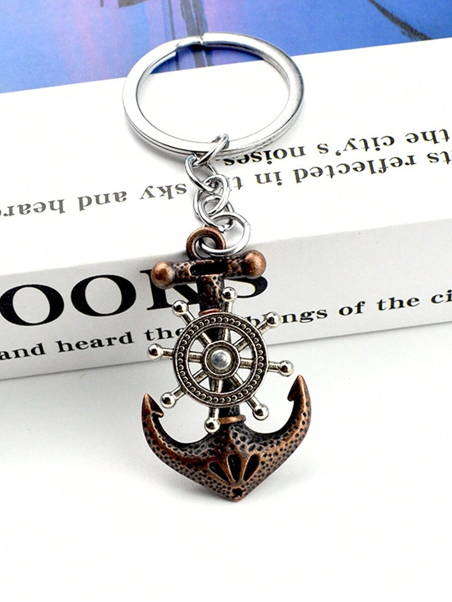 Street 1pc Men's Retro Pirate Ship Keychain With Rotating Anchor Design Pendant Car Accessories Bag Charm Backpack For School