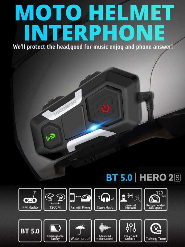 HEROBIKER Motorcycle Helmet Headset with 1200M BT Interphone