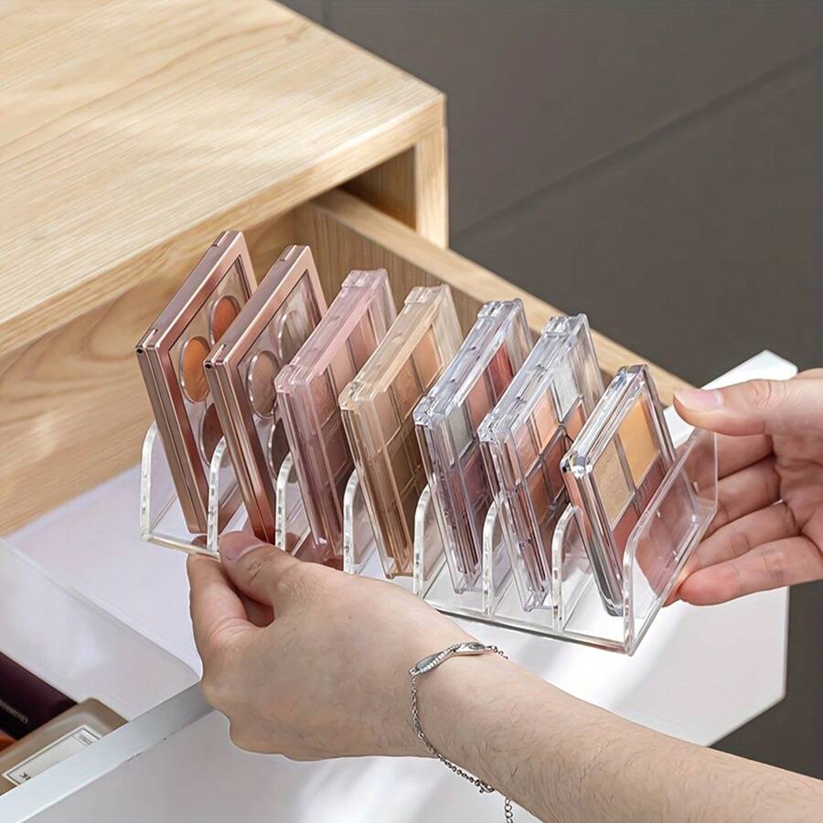Estante De Almacenamiento De Paleta De Sombra De Ojos Transparente, 1 Unidad, Con 7 Compartimentos Y Sin Bordes En Dos Lados