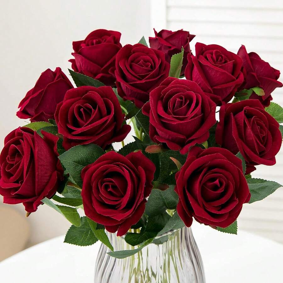 6pcs Artificial Rose Silk Flowers, Fake Rose Bouquet With Long Stems For Home Wedding Party Decoration Gifts Birthday Graduation