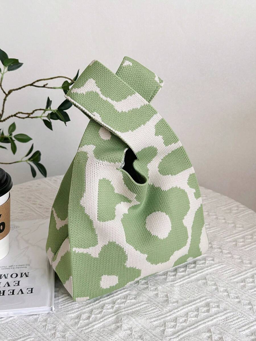 duke bear Bolsa de mano para dama con patrón de flores de ganchillo, 1 pieza de bolsa de ganchillo mini, bolsa de mano con patrón de flores de punto de ganchillo, transpirable, ligera y plegable