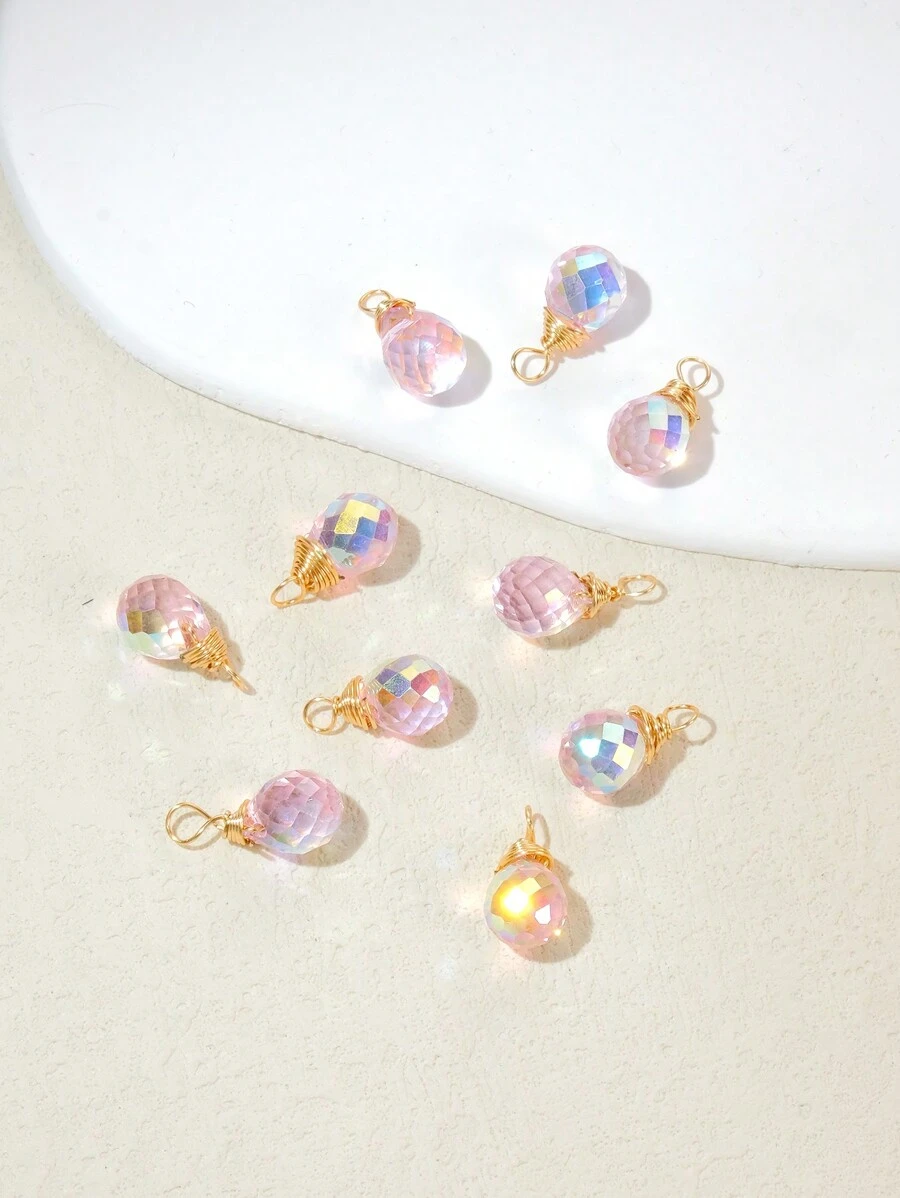 10Pcs Hand made copper wire crystal teardrop Diy pendant for earring necklace bracelet for women