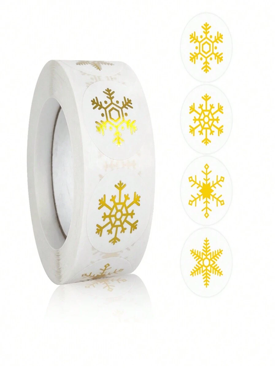 TYFYO 500pcs/Roll Gold Snowflake Christmas Stickers Scrapbooking Thank You Stickers For Christmas Gift Decoration Small Business Supplies