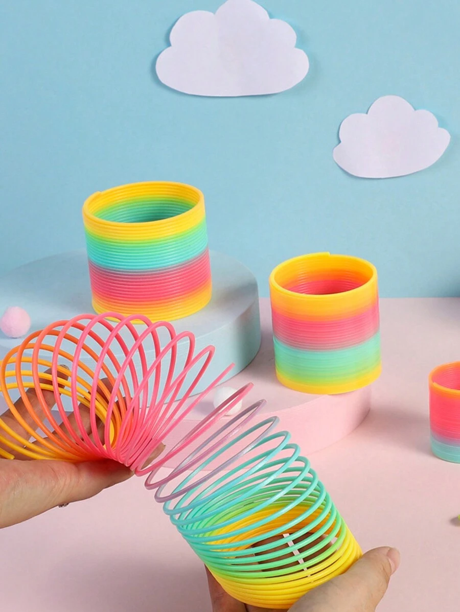 1 pieza Juguete de resorte elástico arcoíris de color aleatorio para entrenamiento de inteligencia, círculo mágico de plástico en espiral, juguetes para niñas>juguetes anti-estrés, juguetes educativos para niños, pequeños regalos para niños