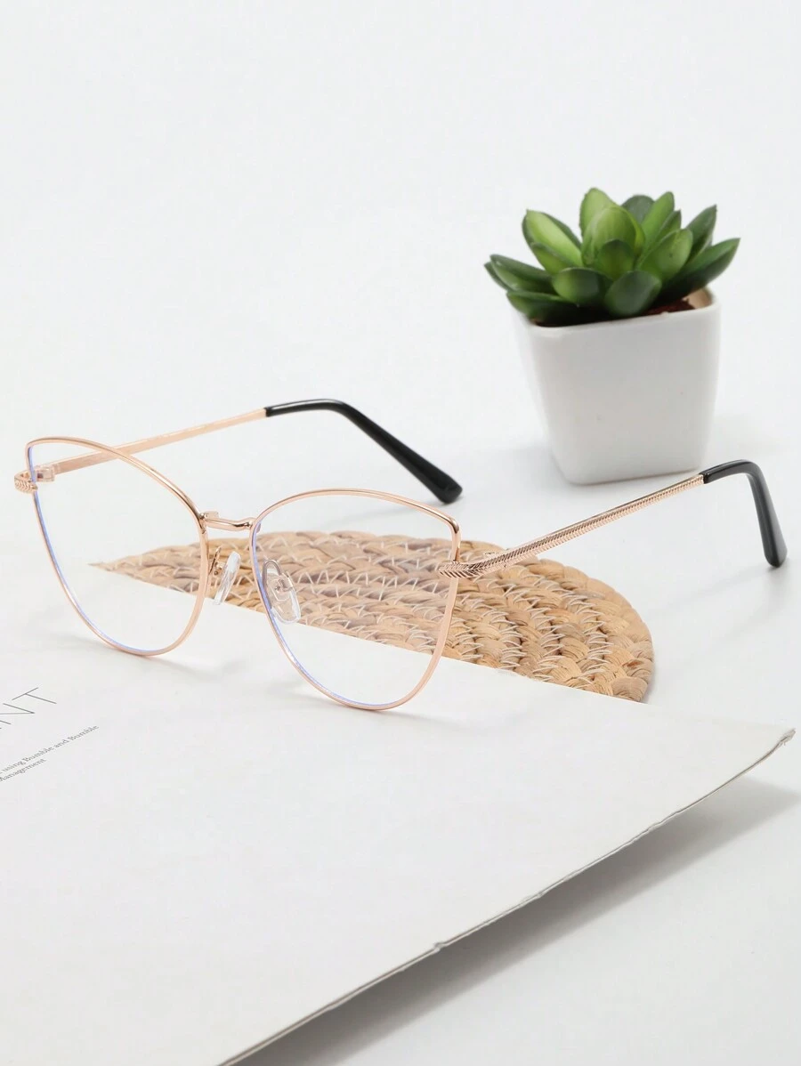 Ochelari de vedere Cat Eye din metal auriu pentru femei, rame optice cu balamale cu arc, design nou, ochelari de vedere cu prescripție medicală din aliaj de titan, stil european și american