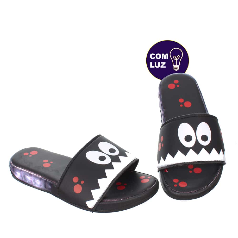 Chinelo Brilhoso de Luz Led Monstrinho Preto Infantil