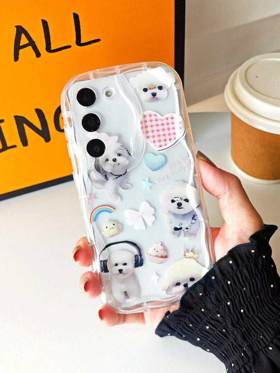 1pc Lovely Plush Cartoon Dog Phone Case With Clear & Wave Edge Design, Compatible With Samsung S23/s22/s21/a14/a23/a33/a34/a52/a53/a54/a72/a73/plus/ultra, Iphone 7/8/x/xr/max/11/12/13/14/pro/plus, Huawei Mate/50/50pro/p50/p60/pro/nova11/nova10