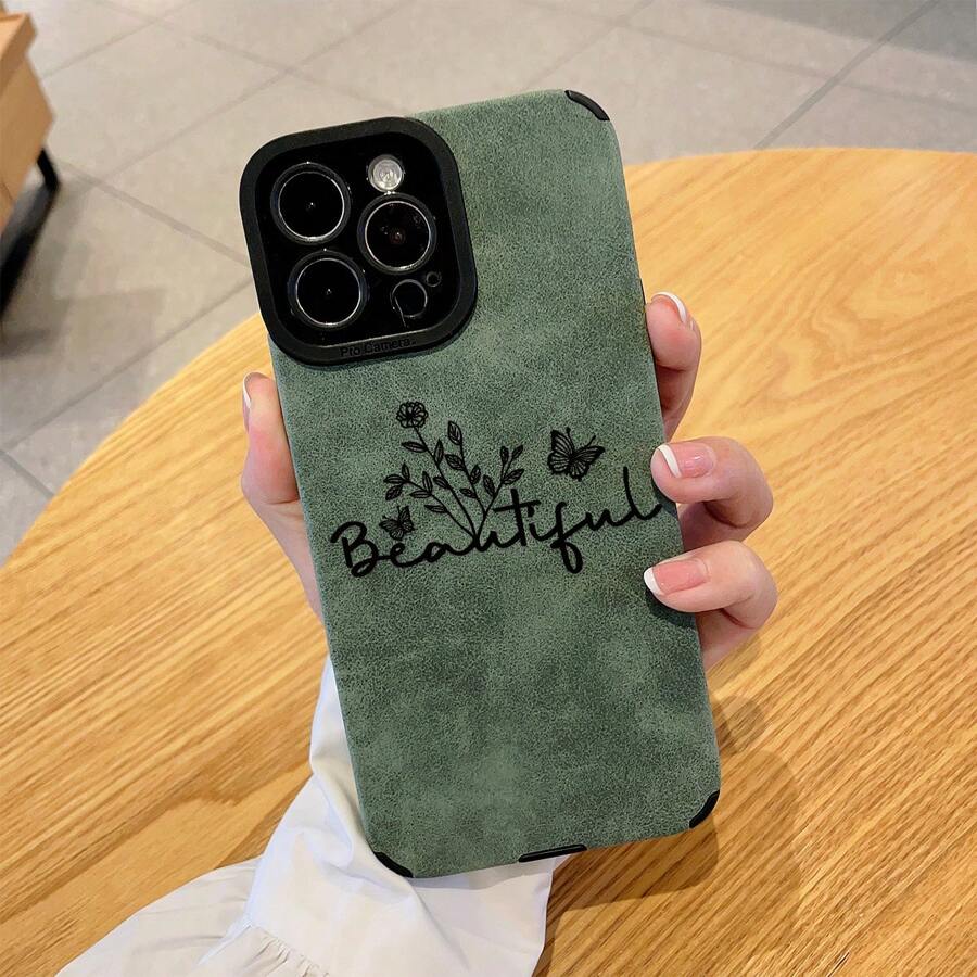 1pc Fashionable Alphabet & Floral Butterfly Patten Faux Leather Soft Phone Case Compatible With Iphone And Samsung Models