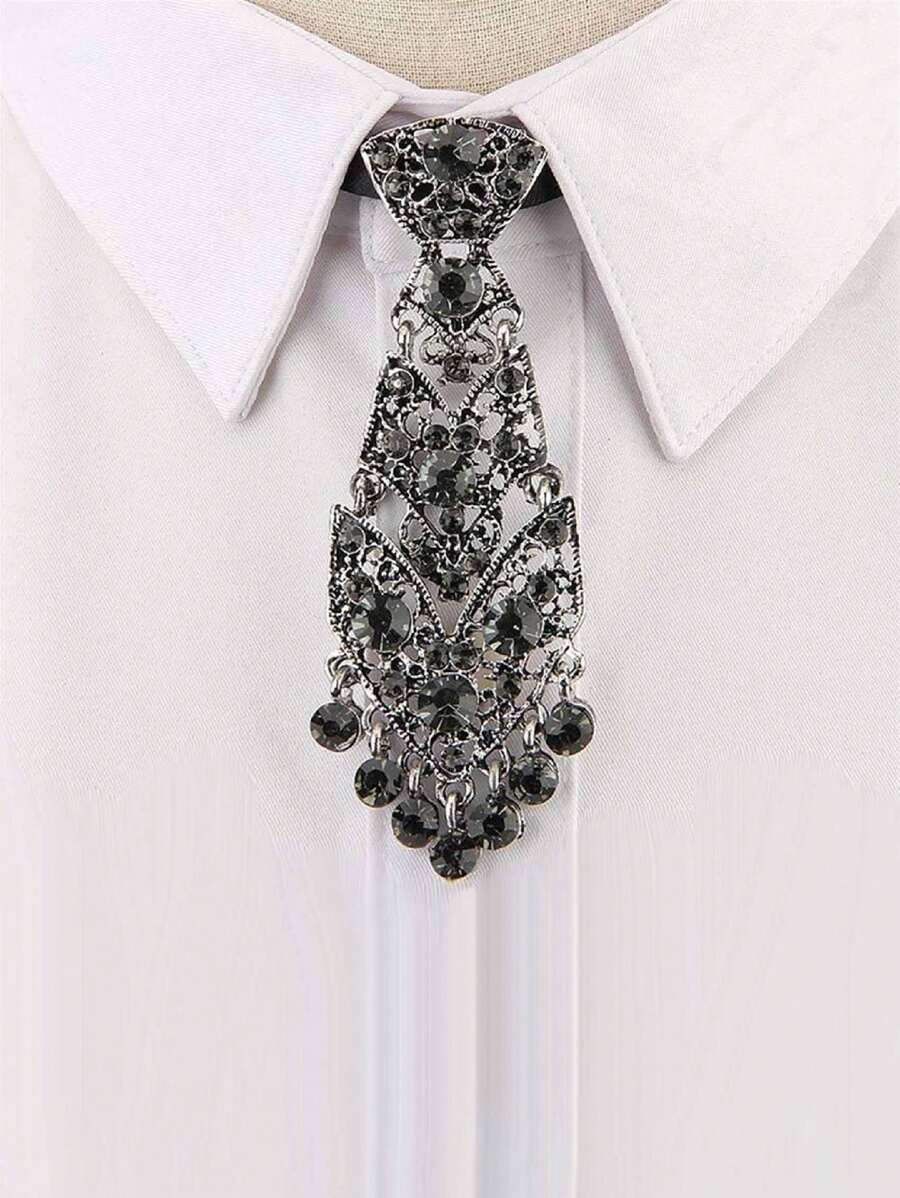 1 Peça Gravata Fina Masculina com Decoração de Pedras de Strass Metálicas, Moda e Ajustável, Adequada para Uso como Anfitrião de Casamento, Gravata Fina Unissex com Pedras de Strass e Metal, Para Festa/Casamento