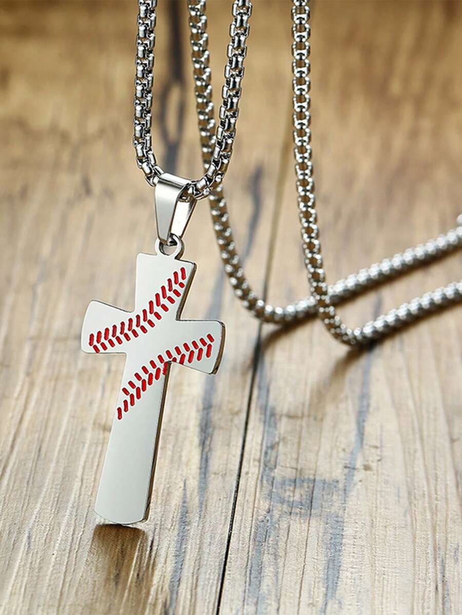 1 Pieza Collar Cruzado De Acero Inoxidable Personalizado Creativo Con Letra Inglesa, Patrón De Béisbol Y Estilo Hip-hop Para Hombres