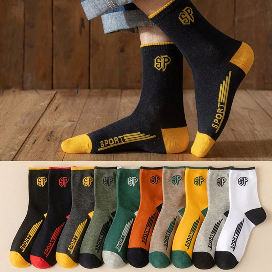 10pairs/set Multicolor Men's Mid-calf Length Sports Socks For Autumn And Winter Basketball