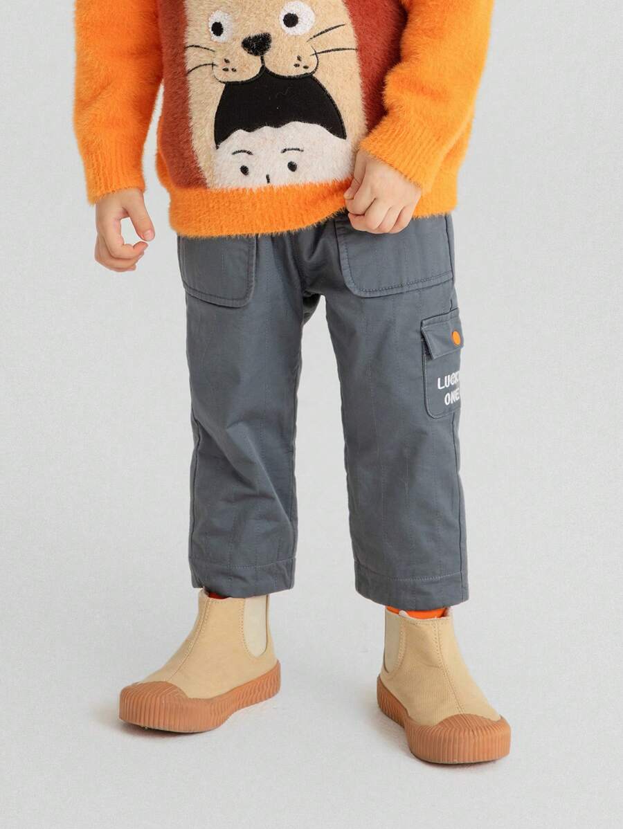 Annil Boys' Tatting Cotton Pants Winter Baby Warm Casual Korean Long Pants Grey