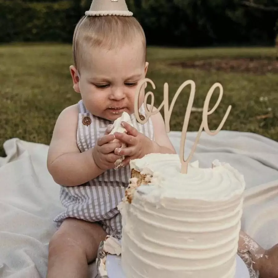 1 pièce/3 pièces/5 pièces Décorations de gâteau d'anniversaire de 1 an "ONE" en bois