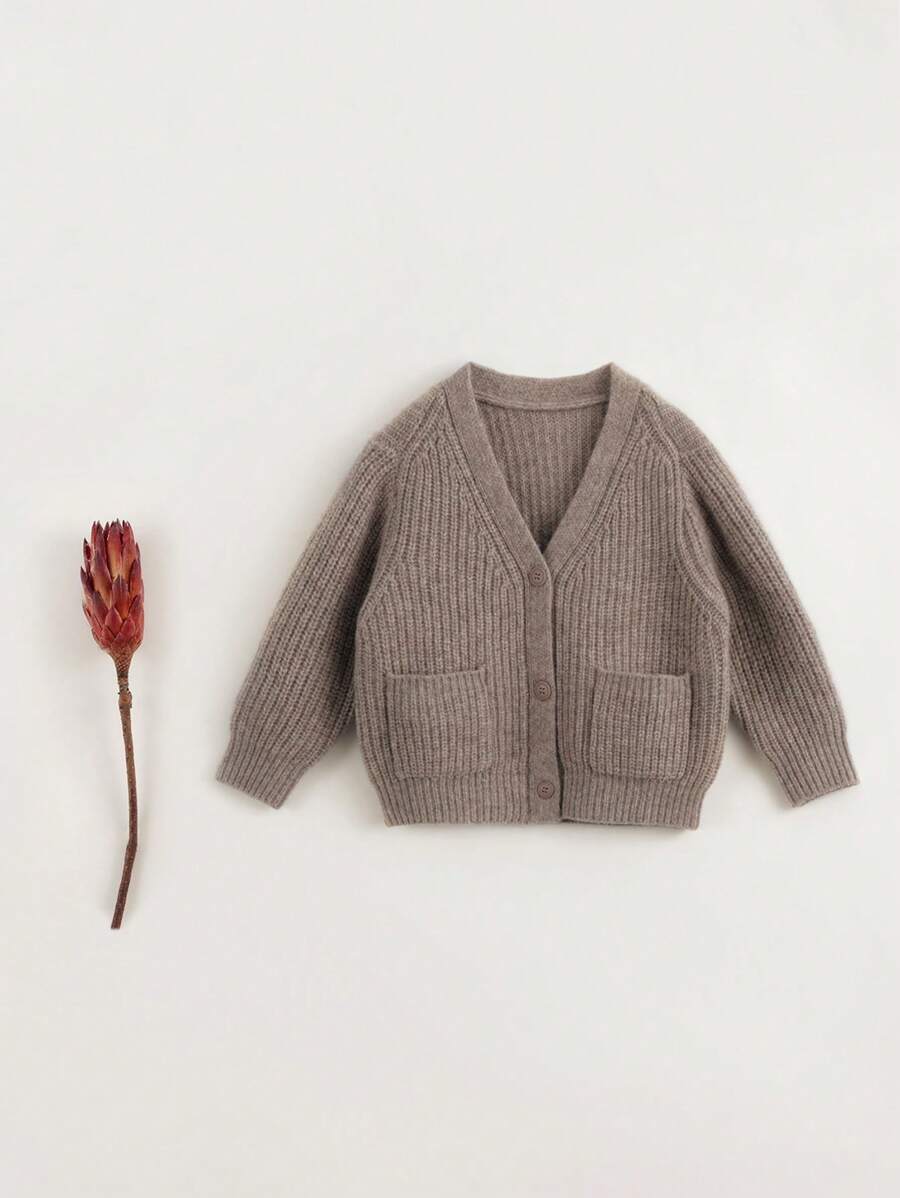 Cardigã De Lã Com Decote Em V Minimalista E Elegante Para Meninas, Outono