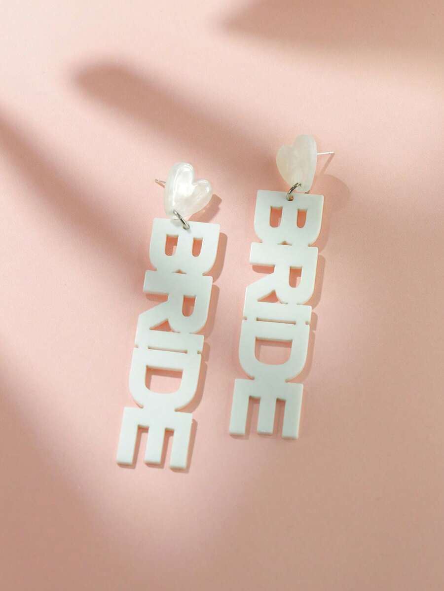 1 Pair Exaggerated Acrylic Heart Letter Bride Wedding Earrings, Suitable For Women To Wear On Valentine's Day,Mom,Mother,Mother's Day,Gift