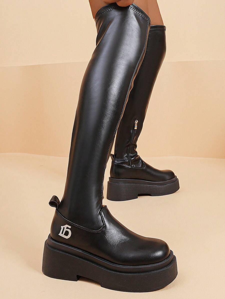 Women's Over-the-knee High-heel Boots, Elastic Stretchy Thick Sole Long Boots For Wide And Plump Legs
