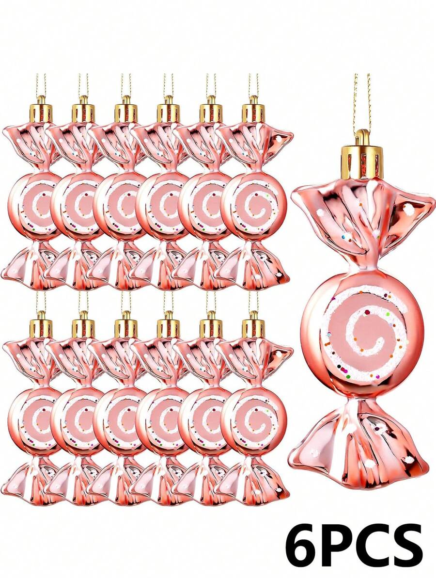 6 Stück Bonbon-beschichtete Weihnachtsornamente, Weihnachtsparty Dekorationen, Weihnachtsbaum Dekor, Neujahr 2025 Heim Dekoration
