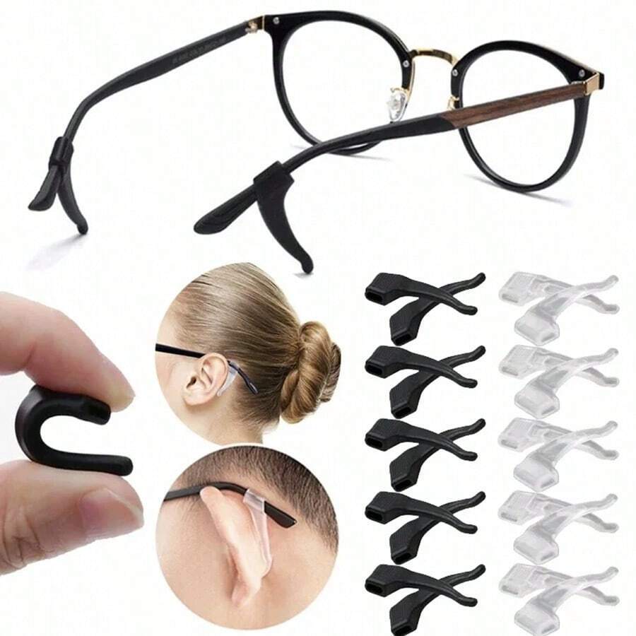 10pairs Silicone Ear Hook Anti-Slip Glasses Leg Ear Sleeve Bracket Fastener Clear Sunglasses Accessories Grip Anti-Fall Eyewear Holder Glasses Accessories For Women