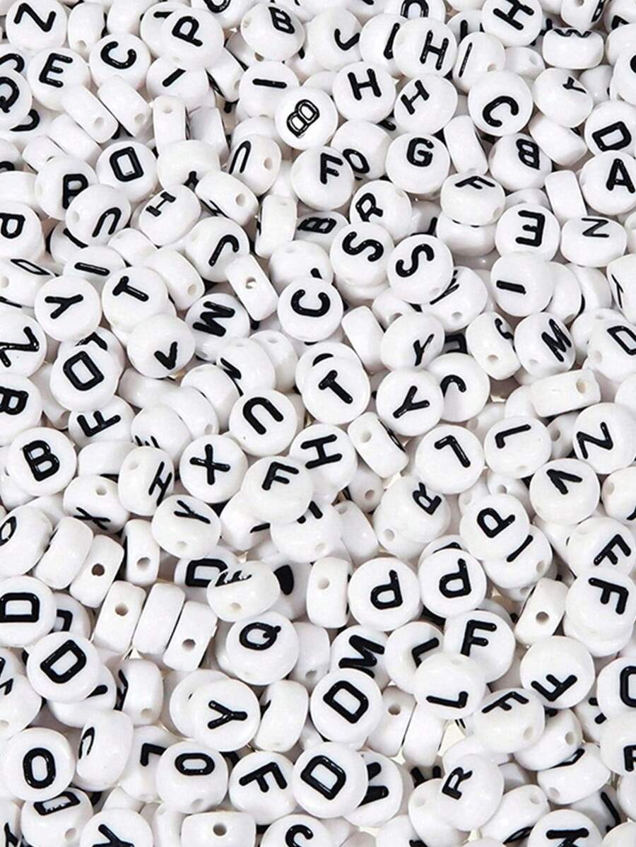 100pcs Mixed Letters White Background Black Letter Acrylic Beads Round Spacer Beads For Making Bracelets, Diy Crafts, Necklaces & Jewelry Accessories