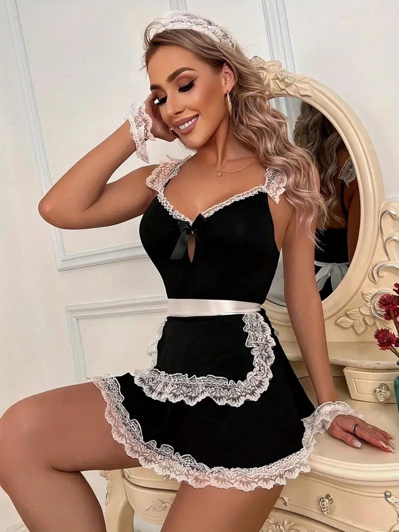 Sexy Women S Lingerie Lace Temptation Maid Uniform For Role Play Game Shein Usa