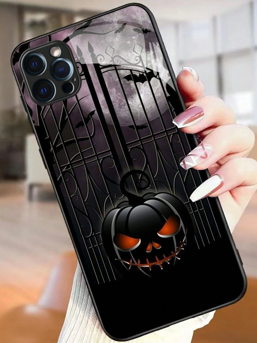 A Black Phone Case With Shockproof And Scratch-Resistant Soft TPU Frame, Glass Hard Shell, And Personalized Dark Style Mobile Phone Protective Cover