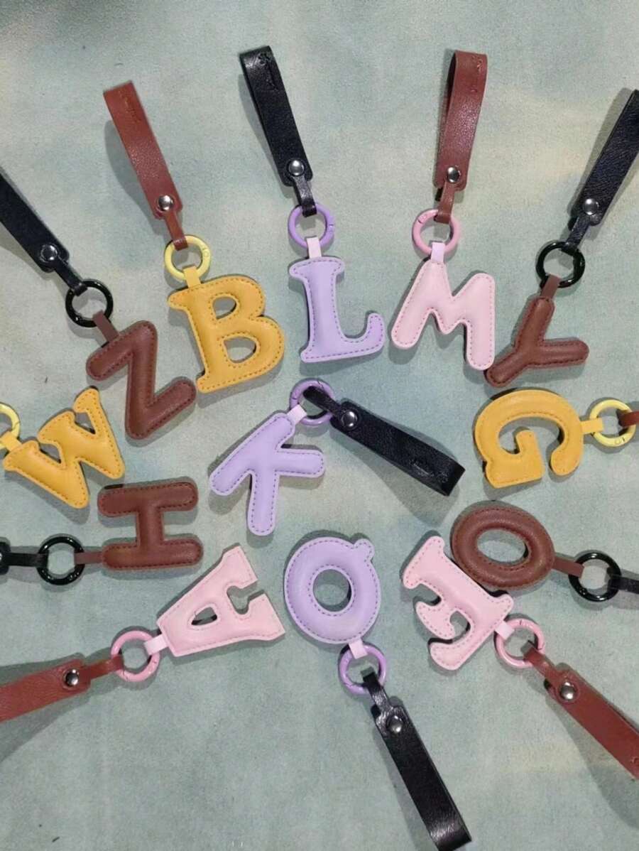 1pc Ladies' Multicolor Letter Pu Leather Bag Charm Keychain Pendant, Suitable For Daily Use