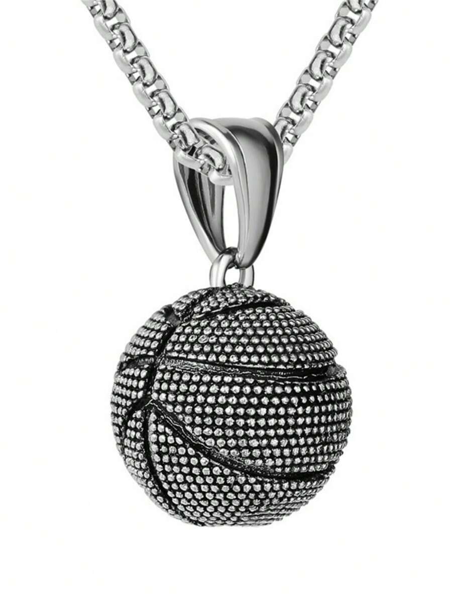 Collier En Acier Inoxydable Avec Pendentif De Basket-ball Pour Homme, Collier De Sport De Style Vintage Pour Les Amoureux Du Basket-ball