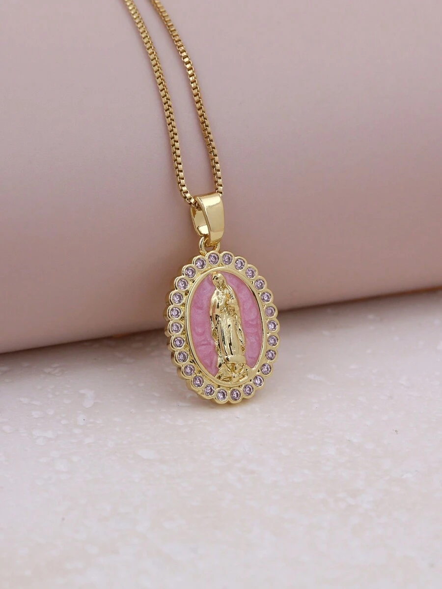 Clássico Simplicidade Micro Pavimentar Multicolorido Zircônia Cúbica Rosa Branco Azul Verde Esmalte Colar de Pingente