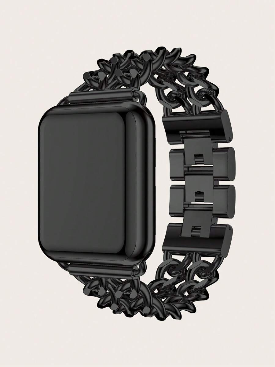 1pc Women's Fashionable Double Row Chain Stainless Steel Watch Band With Rhinestone, Compatible With 38/40/41/42/44/45/49mm Apple Watch Series 8/7/6/5/Se