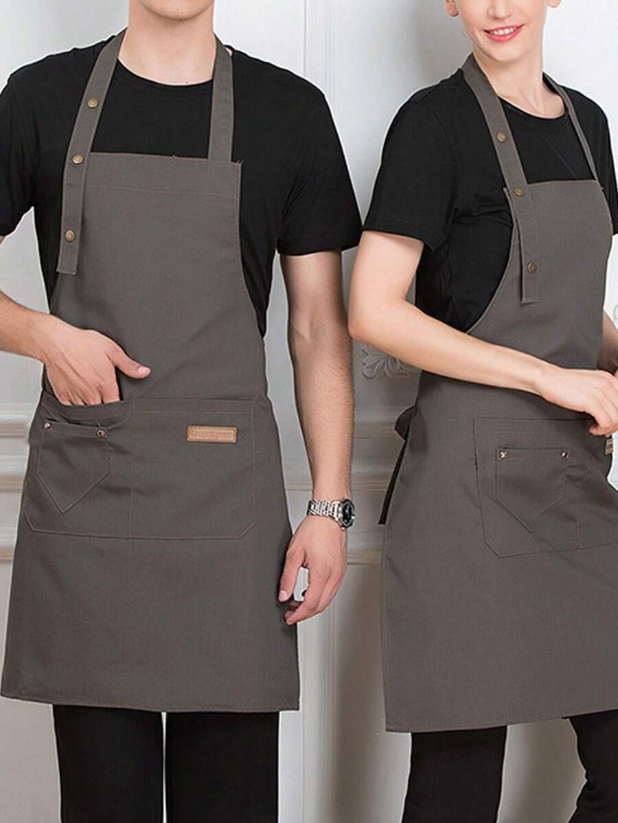 1pc Gray Apron, Polyester Thickened Breathable Chef Apron For Household,Kitchen,Bathroom,Home,Household Suppliers