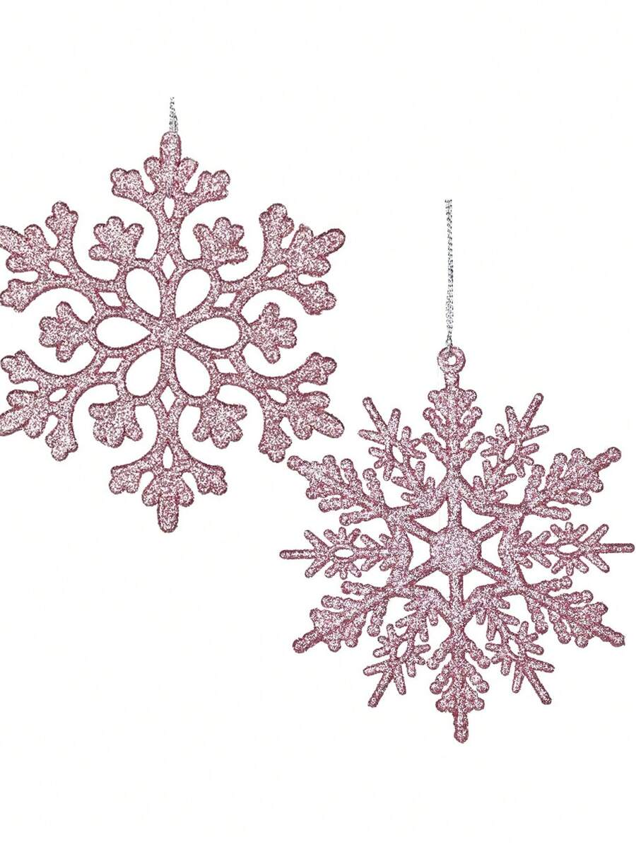 8 Stücke Weihnachten Glitzer Schneeflocken Dekoration, Silber/Gold/Rosa Kunststoff Schneeflocke für Weihnachtsbaumdekoration, 10,2 cm, kleine glänzende Schneeflocken Dekoration, für Winterwunderland Weihnachtsparty Dekoration