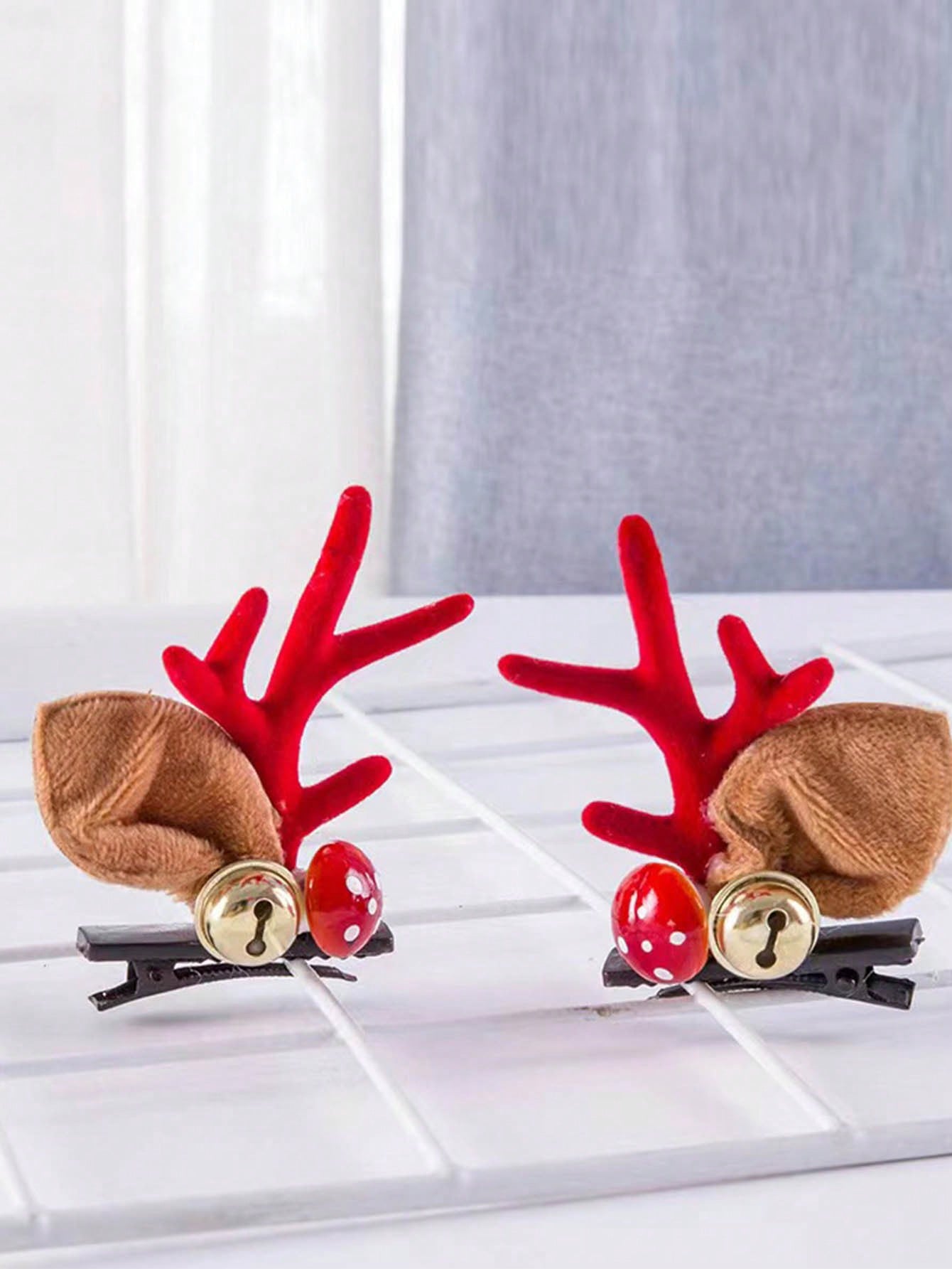 1 Par De Pinzas Para El Pelo Navideñas Para Mujer Con Bonitas Astas De Reno