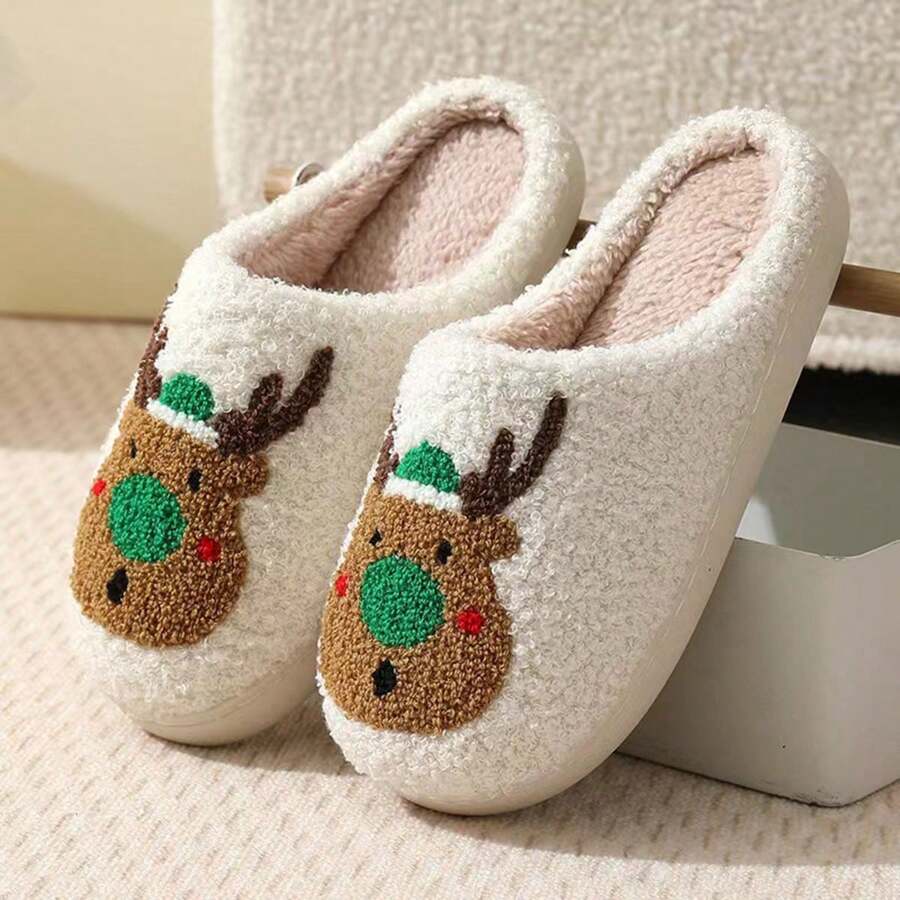 Cartoon Christmas Reindeer Warm Slippers Unisex, Christmas Edition