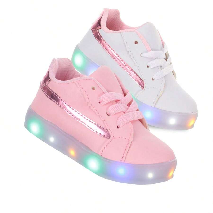 Tenis Infantil Luminoso Com Luzinha de Led Meninas Rosa ou Branco