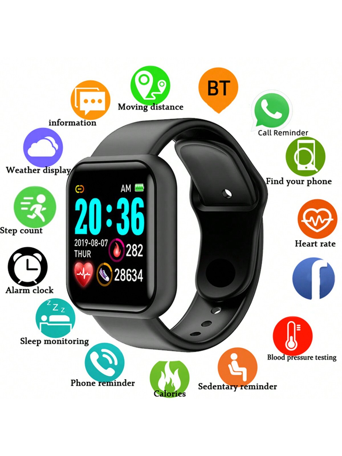 1pc Black Smart Watch For Men And Women Sport Monitor Steps Count