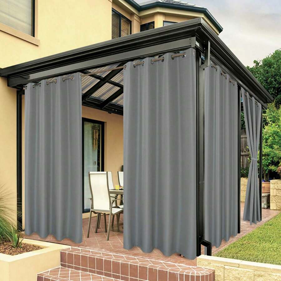 Rideaux D'extérieur Imperméables Pour Patio, Rideaux D'extérieur De Qualité Supérieure Épaisseur De Protection De Vie Privée Pour Porches, Pergolas, Cabanes, Gris