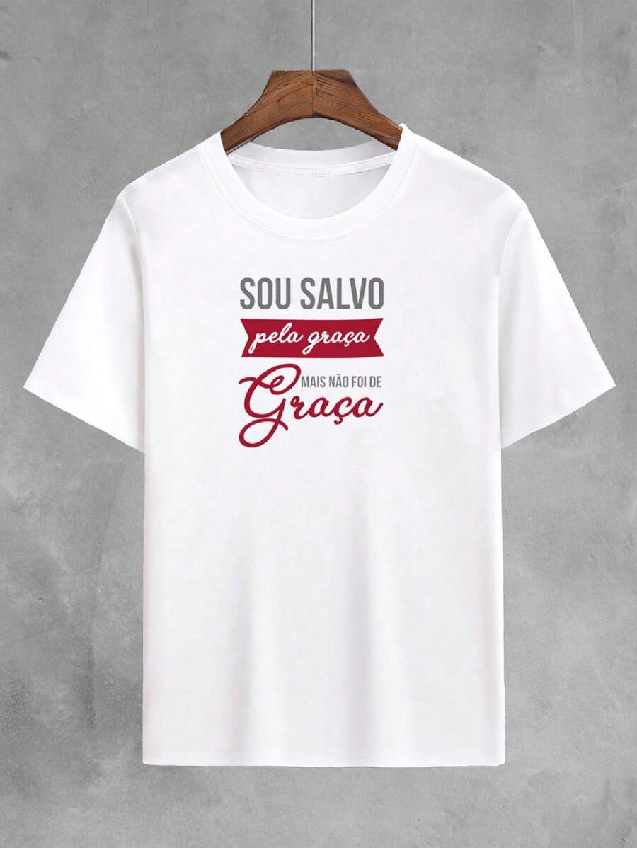 Camiseta Masculina Estampada Sou Salvo Pela Graça Unissex Algodão