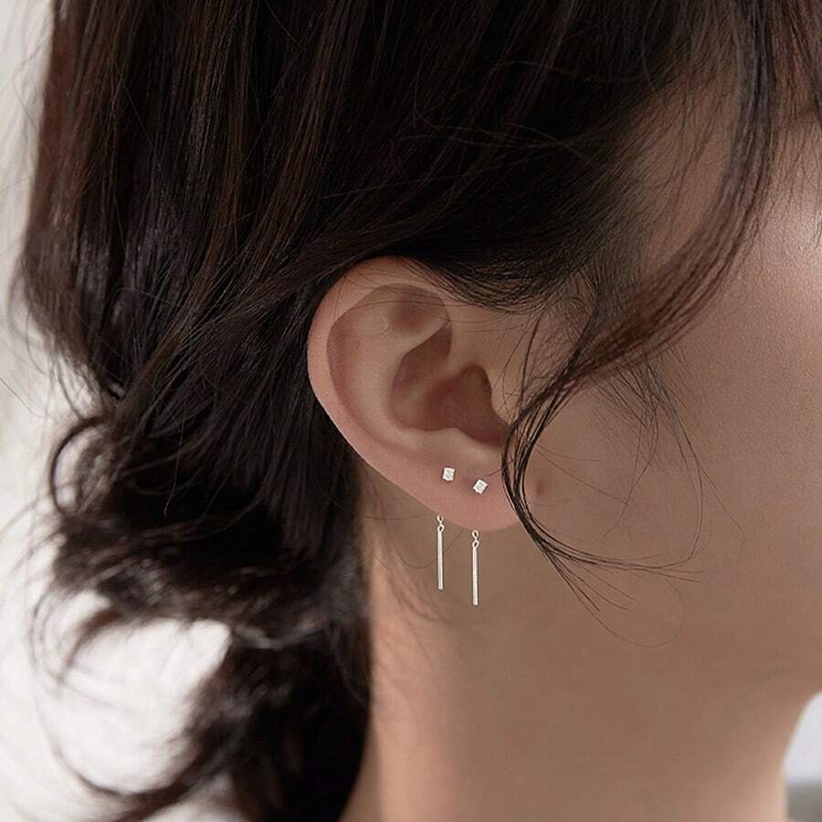 Pendientes de enhebrar de cadena cuadrada minimalista para mujer, aretes para dormir, joyería elegante, 1 par