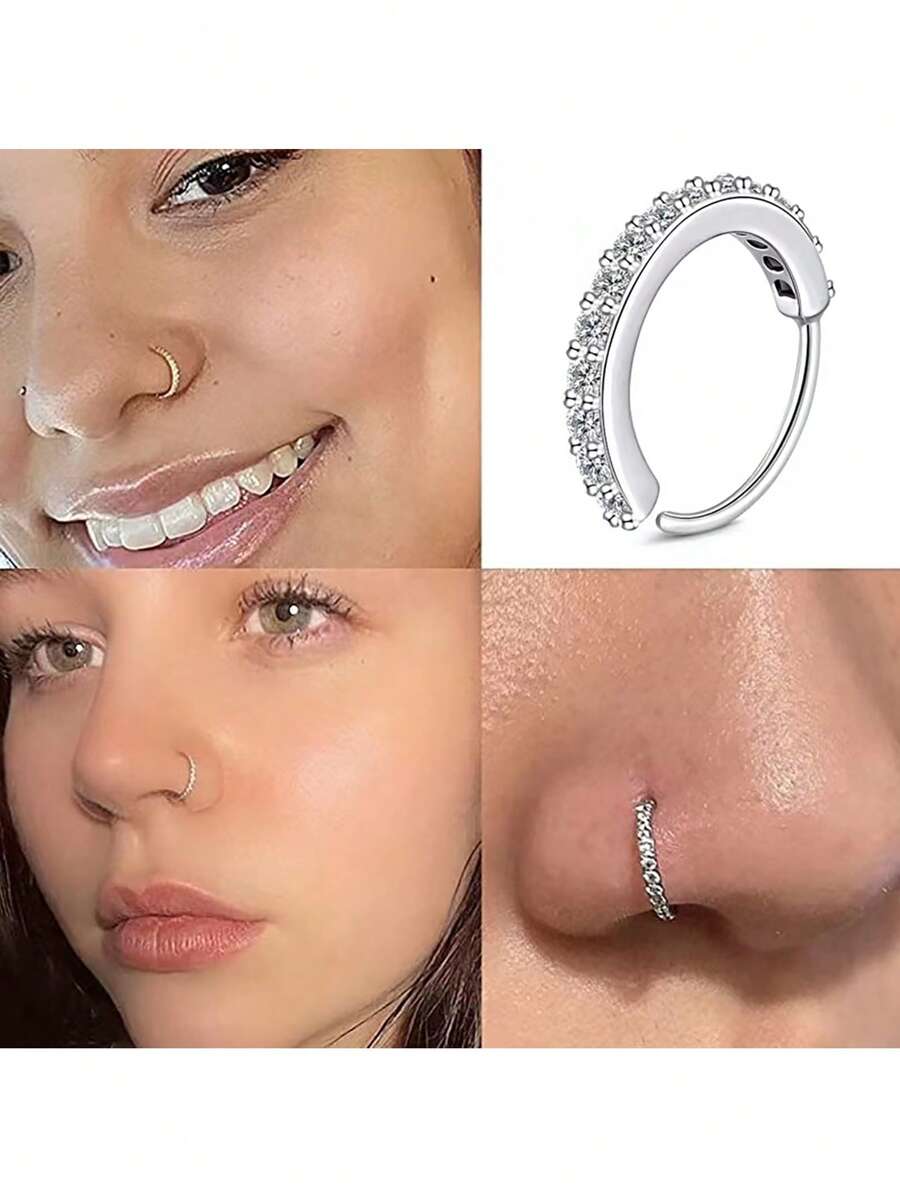 1pc Fashionable Micro Inlaid Super Sparkling Nose Ring For Women