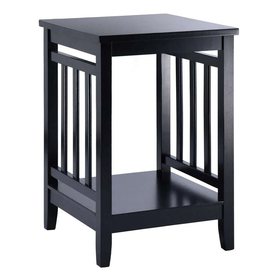Duhome 24" Slat Tall Wood End Table, Wood Side Table With Storage Shelf Bedside Nightstand Square Sofa Table For Living Room Bedroom