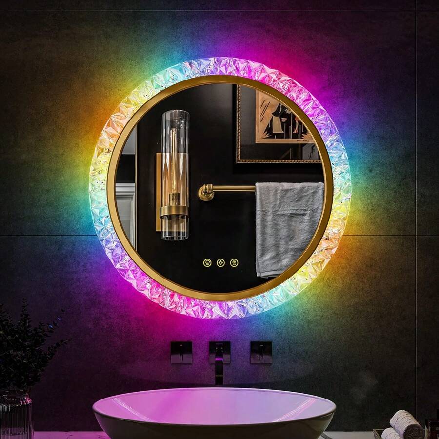 Lvifur RGB Anti-Fog Bathroom Mirror, LED Irregular Backlit Vanity Mirror with 7 Colors Dimmable,Adjustable Brightness,Momery Function,Wall Mounted Vanity Mirror, Lighted Bathroom Mirror