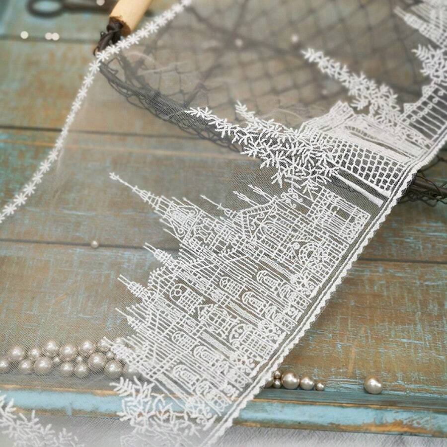1 pieza de Encaje soluble en agua con diseño bordado de castillo y flor para decoración de ropa de niños