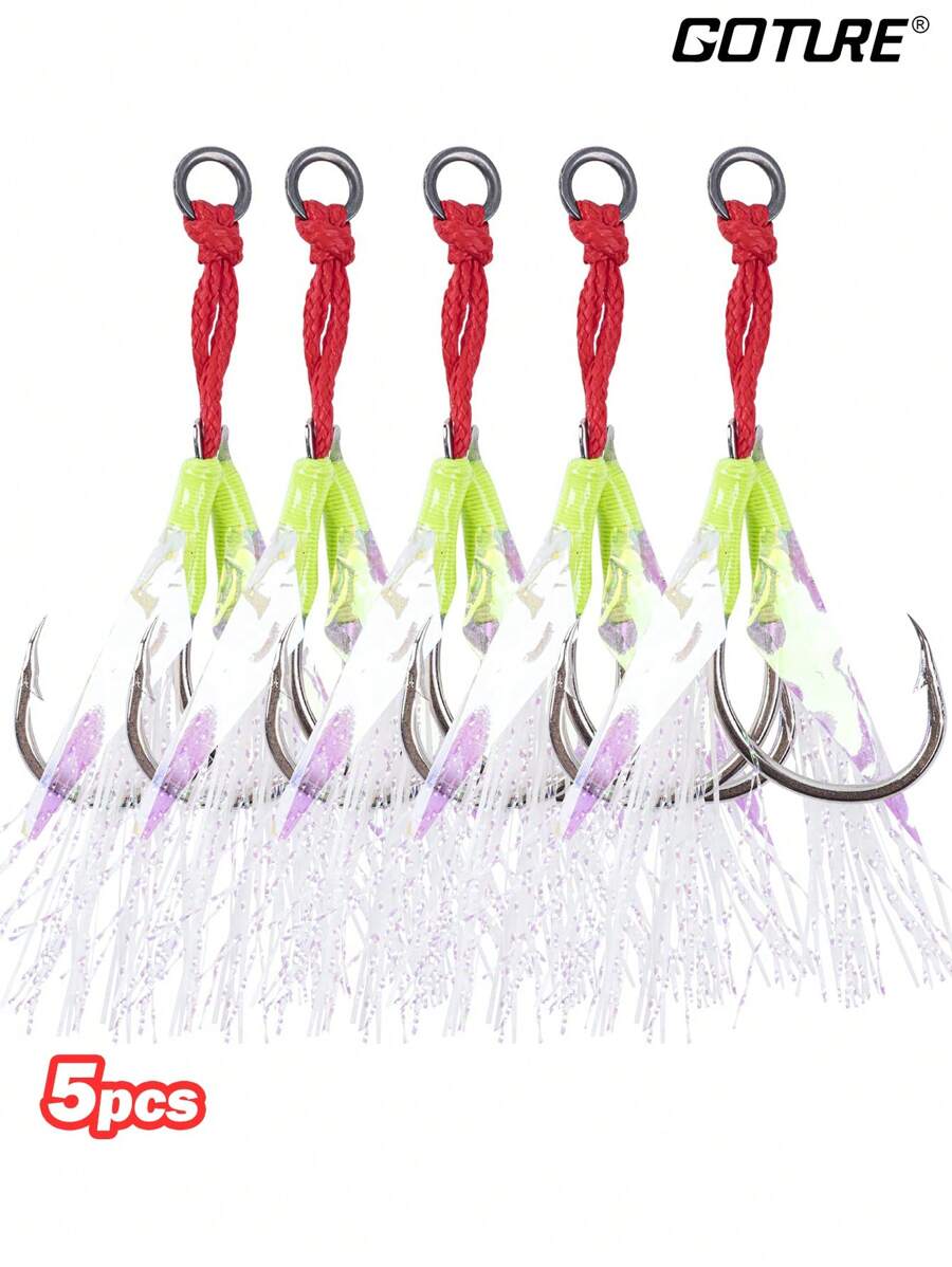 GOTURE 5 Peças Kit de Anzóis de Assistência Dupla para Pesca, Anzóis de Pesca de Alta Qualidade, Anzóis de Espera e Rápidos para Isca Vertical de Chumbo