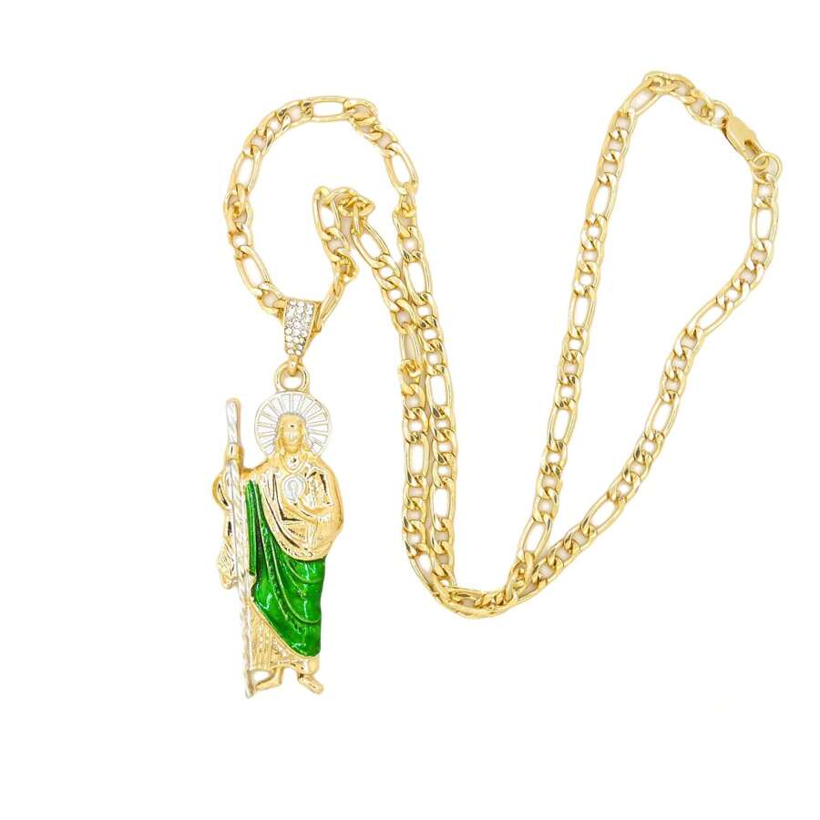1 Peça Colar Com Pingente Verde De São Judas, Corrente