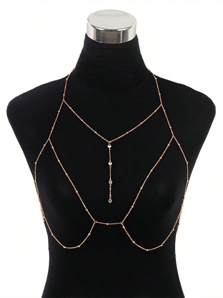 Gold Bead Decor Chest Chain Boho Layered Gold Body Chains Hot Bikini Jewelry For Women Beach