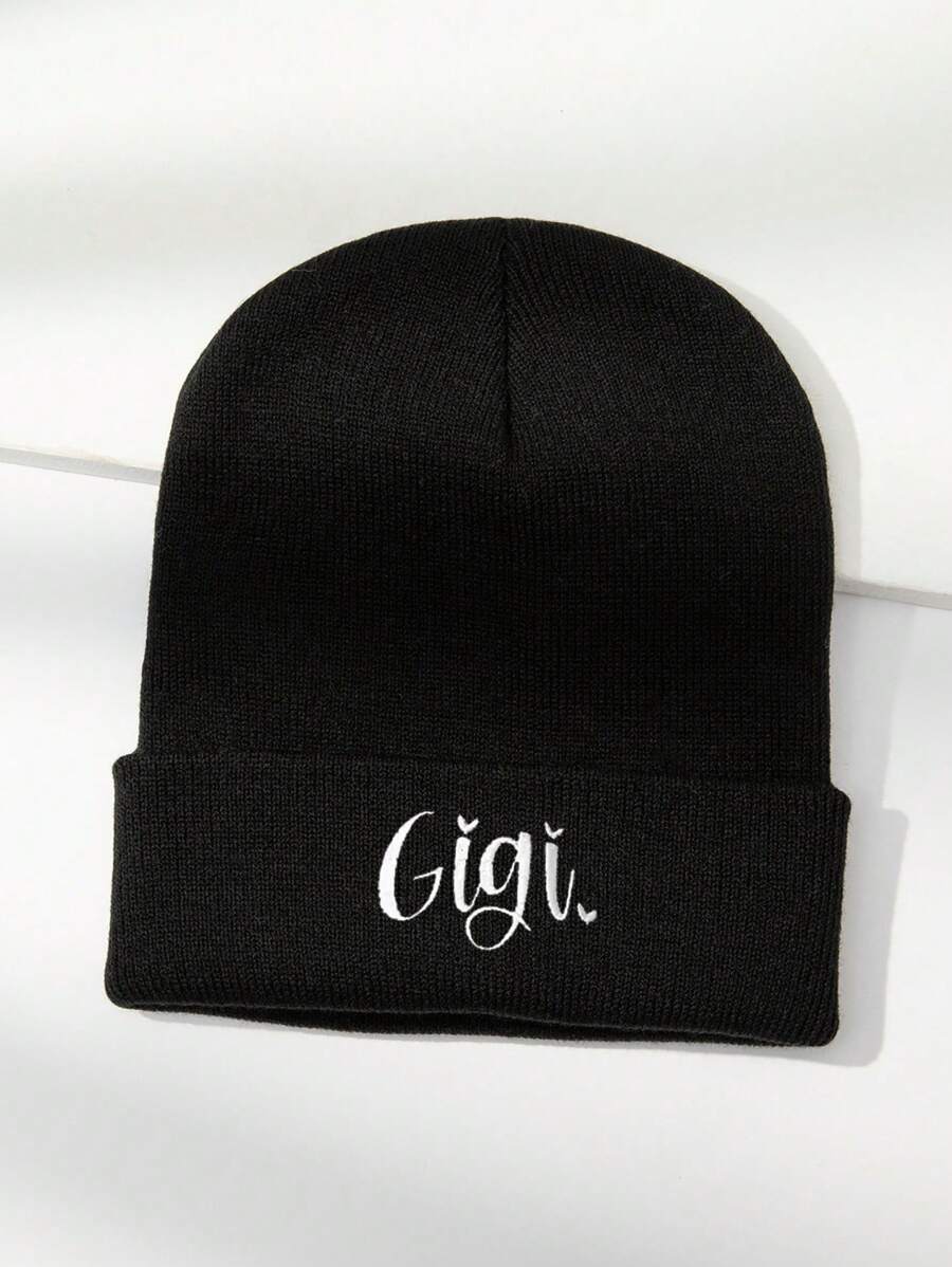 1 Peça Chapéu De Malha Quente Unissex Bordado Com Letras Gigi, Adequado Para O Uso Diário No Outono E Inverno