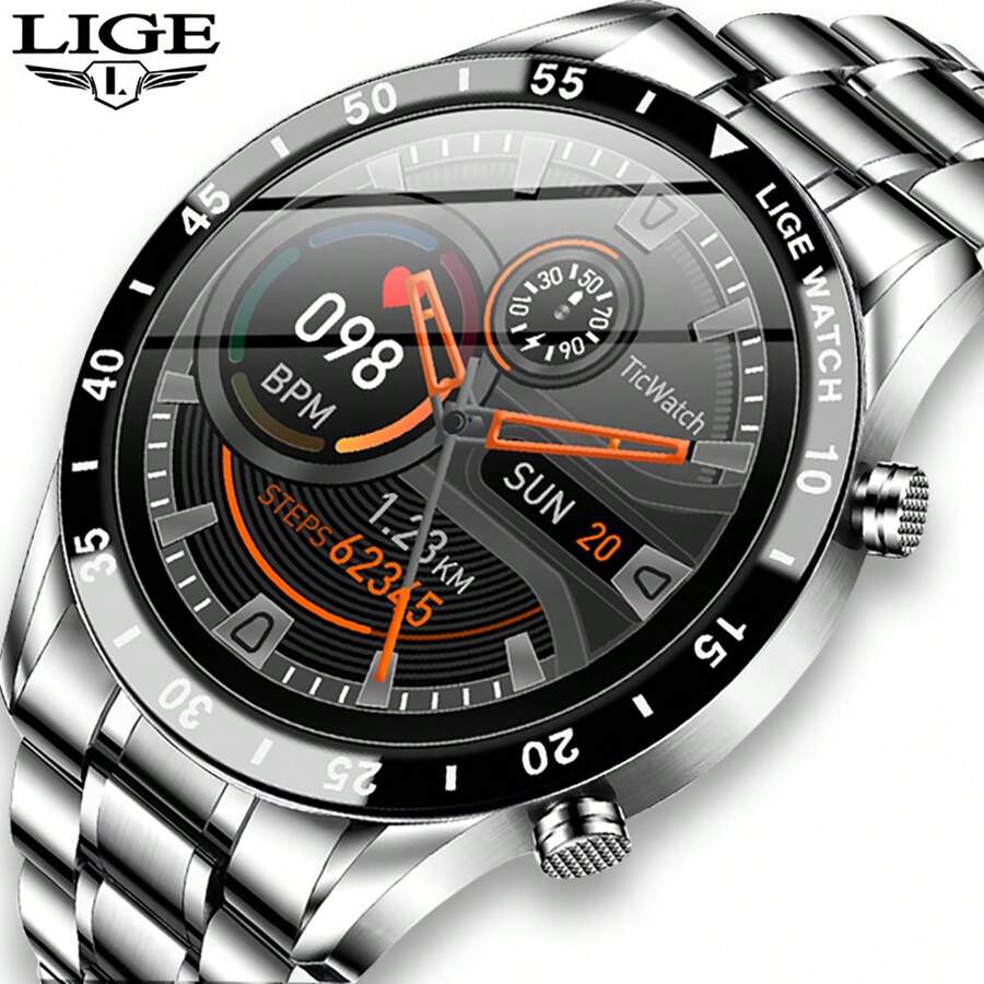 LIGE LIGE Luxury Brand Smart Watch Men Steel Band Fitness Watch Heart Rate Blood Oxygen Monitoring Watch
